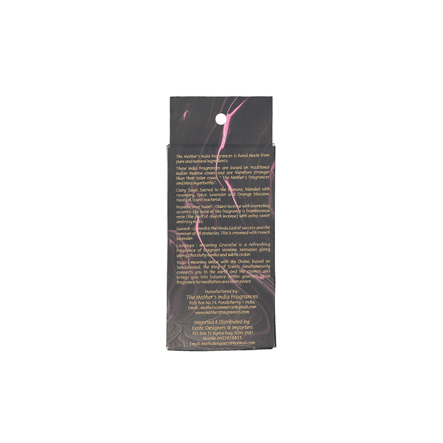 The Mothers Fragrant Incense Nagchampa Cones x 10 Back of Packet
