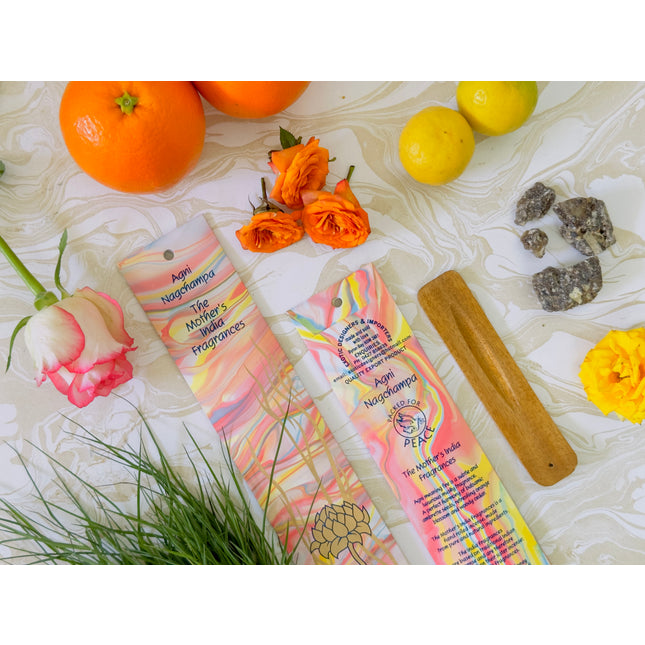 Mothers Fragrances Agni Nagchampa Incense Front and Back of Packet with Ingredients