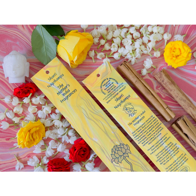 Mothers Fragrances Shanti Nagchampa Incense Front and Back of Packet with Ingredients