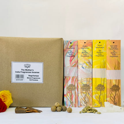 Complete Nag Champa Incense Retail Display Kit (124 Packs) – 4 Gift Fans & 2 Holders | Mother's Fragrances
