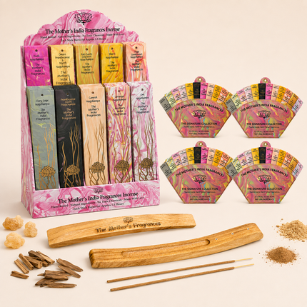 Top 15 Nag Champa Incense Retail Display Kit (64 Packs) – 4 Gift Fans & 2 Holders | Mother's Fragrances