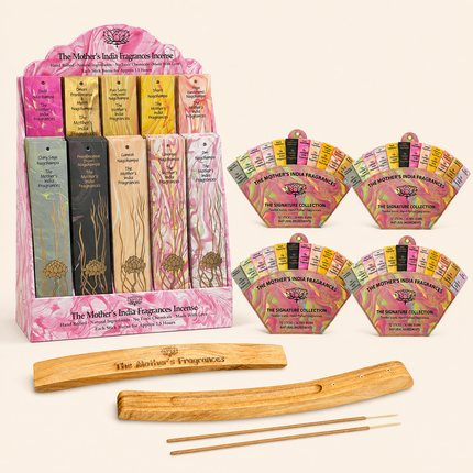 Top 15 Nag Champa Incense Retail Display Kit (64 Packs) – 4 Gift Fans & 2 Holders | Mother's Fragrances
