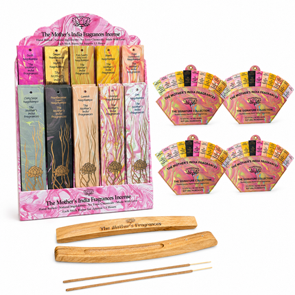 Top 15 Nag Champa Incense Retail Display Kit (64 Packs) – 4 Gift Fans & 2 Holders | Mother's Fragrances