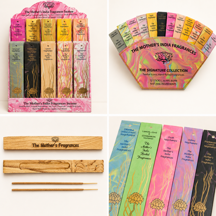 Top 15 Nag Champa Incense Retail Display Kit (64 Packs) – 4 Gift Fans & 2 Holders | Mother's Fragrances
