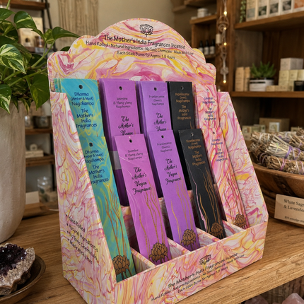 Top 15 Nag Champa Incense Retail Display Kit (64 Packs) – 4 Gift Fans & 2 Holders | Mother's Fragrances