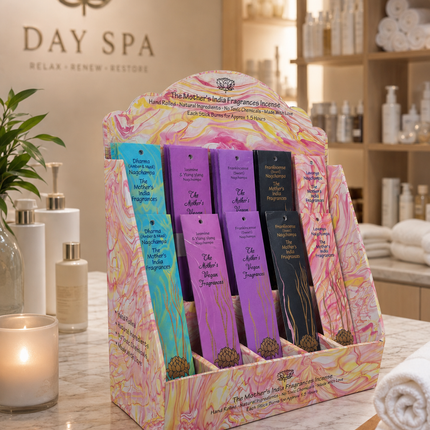 Top 15 Nag Champa Incense Retail Display Kit (64 Packs) – 4 Gift Fans & 2 Holders | Mother's Fragrances