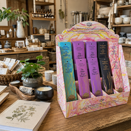 Top 15 Nag Champa Incense Retail Display Kit (64 Packs) – 4 Gift Fans & 2 Holders | Mother's Fragrances