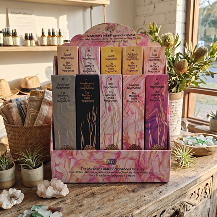 Top 15 Nag Champa Incense Retail Display Kit (64 Packs) – 4 Gift Fans & 2 Holders | Mother's Fragrances